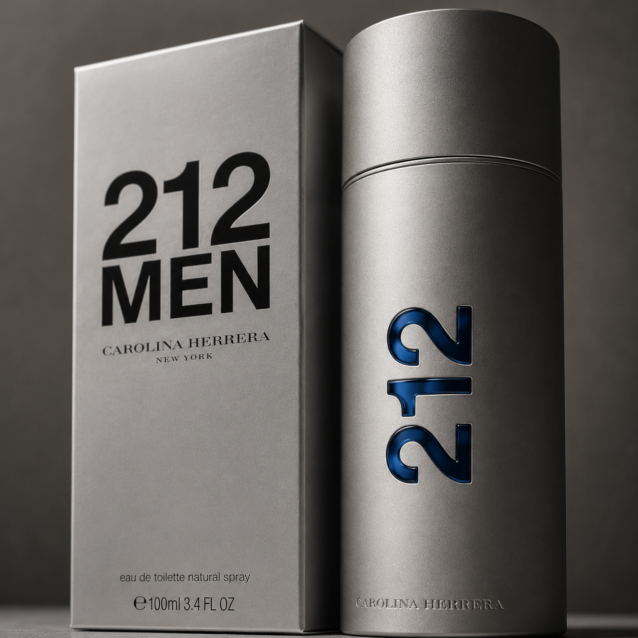 Close-up view of 212 Men fragrance bottle and packaging highlighting premium metallic texture, luxury finish, and sophisticated design details.