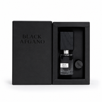 Black Afgano luxury Eau de Parfum in premium presentation box on white background, elegant fragrance gift set for men and women.