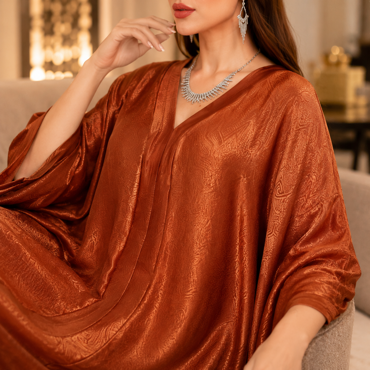 Luxury Women's Printed Kaftan Abaya – Elegant Batwing Maxi Dress