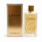 Luxury Cinema perfume bottle and gold packaging on clean white background