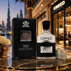 Creed Aventus luxury fragrance displayed in elegant Dubai-inspired luxury boutique environment.