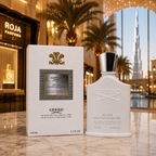 Creed Silver Mountain Water perfume displayed in elegant Dubai-inspired luxury boutique setting with premium aesthetic