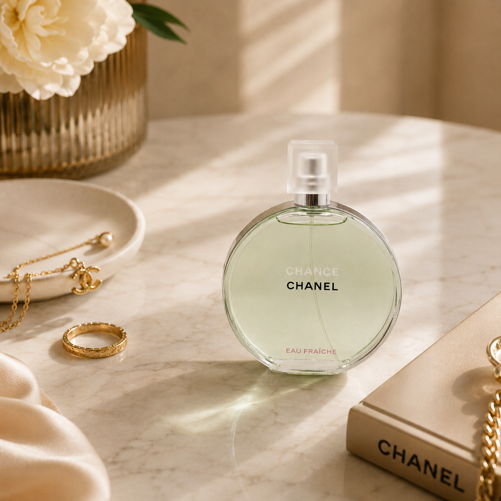 Luxury women's perfume bottle with elegant packaging and modern feminine fragrance appeal
