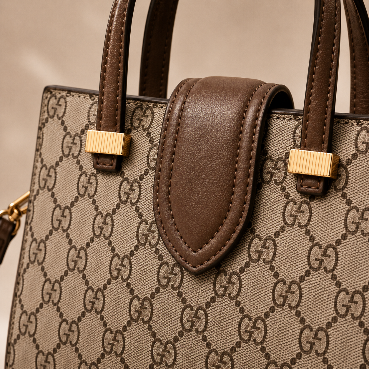 Elegant designer-inspired monogram handbag with structured silhouette and gold-tone hardware