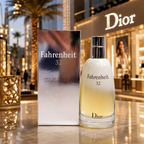 Fahrenheit 32 luxury men's fragrance displayed in an elegant Dubai-inspired luxury shopping environment