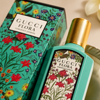 Close-up of Flora Gorgeous Jasmine perfume showcasing luxury craftsmanship, texture and premium finish