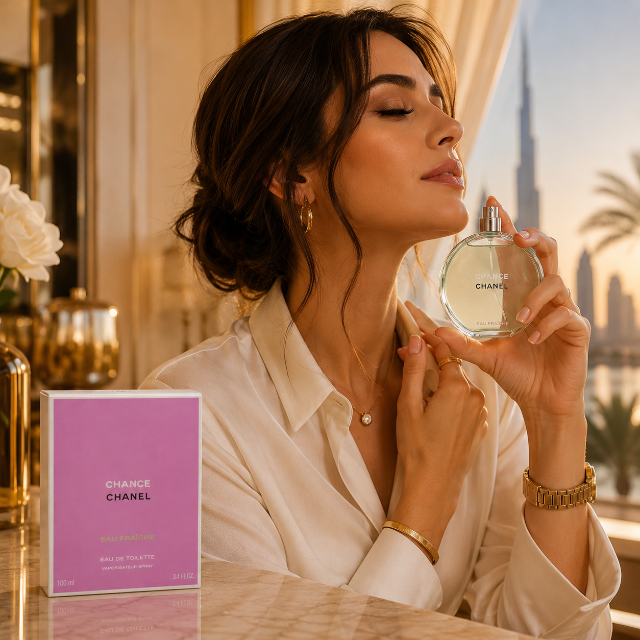 Premium fresh floral perfume for women with refined luxury presentation