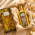 Gucci Flora Gorgeous Orchid perfume presented in luxury gift box with premium tissue paper ribbon and elegant unboxing presentation