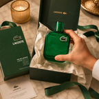 Lacoste Eau De Lacoste L.12.12 Vert luxury perfume presented in premium gift box with tissue paper and ribbon unboxing experience