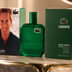 Close-up view of Lacoste Eau De Lacoste L.12.12 Vert perfume bottle showcasing premium glass quality and luxury finish