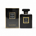 Luxury black Eau de Parfum fragrance bottle with premium packaging on a clean white background, elegant designer-inspired perfume for men and women.