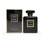Luxury black Eau de Parfum fragrance bottle with premium packaging on a clean white background, elegant designer-inspired perfume for men and women.