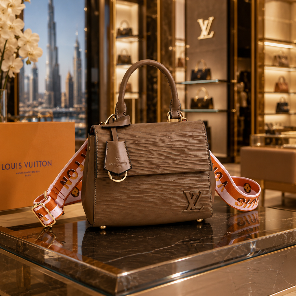 Elegant women’s luxury handbag with textured leather finish and designer-inspired modern Dubai fashion aesthetic.