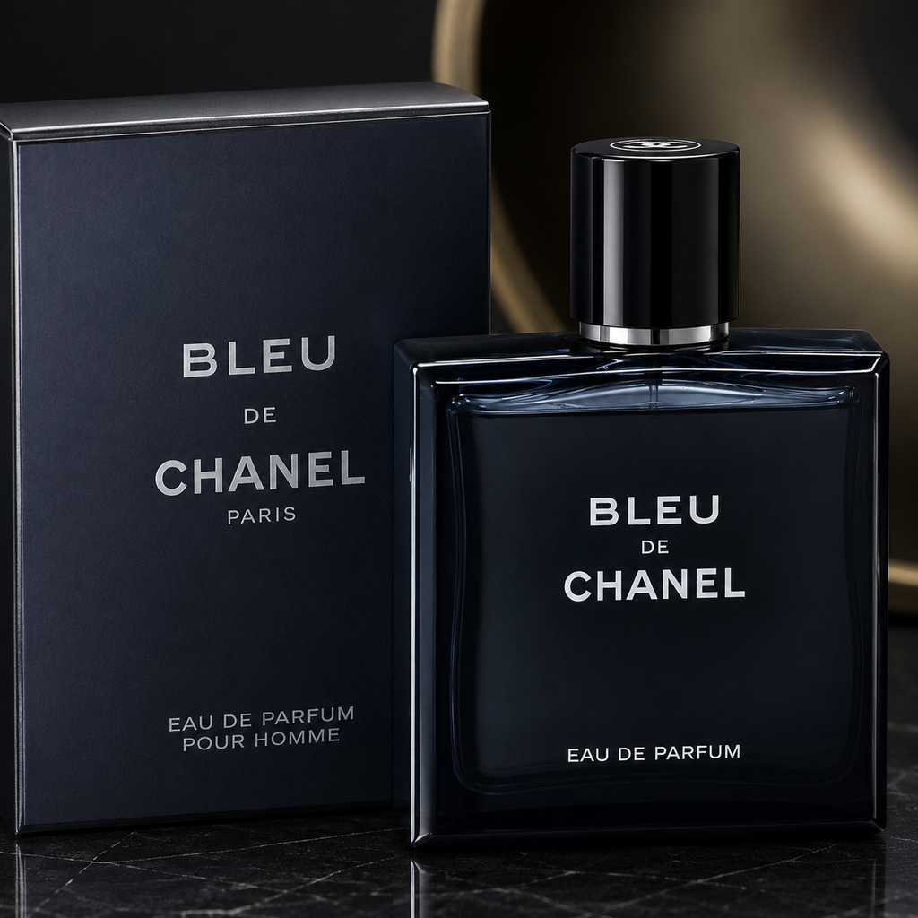 Close-up view of luxury men's perfume bottle highlighting premium materials, elegant finishing, and sophisticated fragrance design.