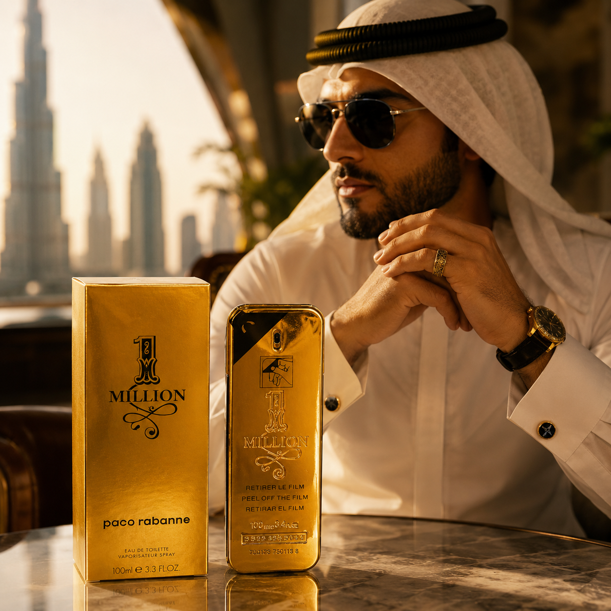 Elegant masculine fragrance with luxury gold presentation