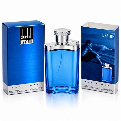 Luxury men's blue eau de toilette perfume bottle with premium packaging, fresh long-lasting fragrance for men, 100ml.