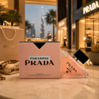 Luxury women's perfume displayed in an elegant Dubai-inspired boutique with premium fashion and luxury shopping aesthetic