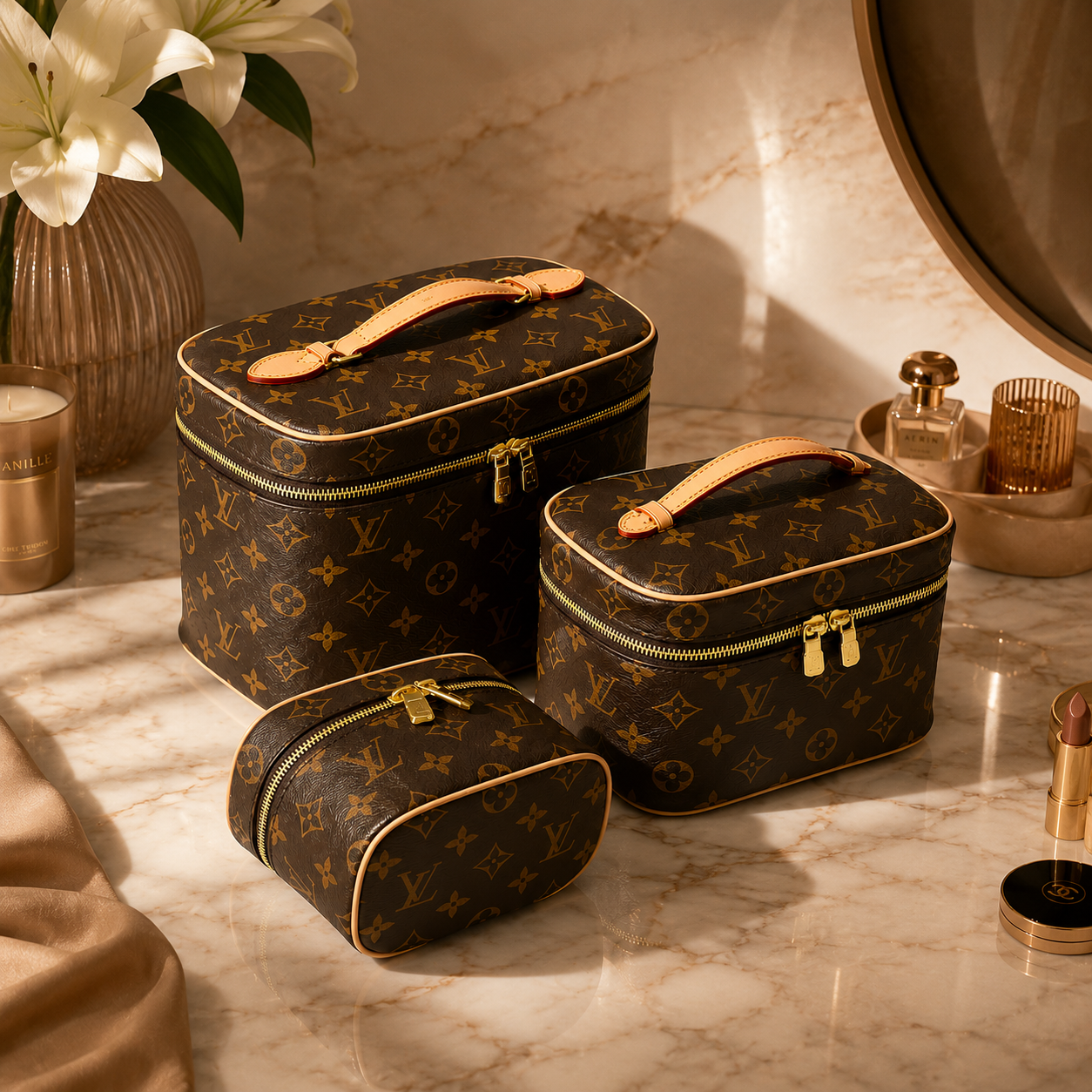 Women’s luxury toiletry and cosmetic organizer travel bag set