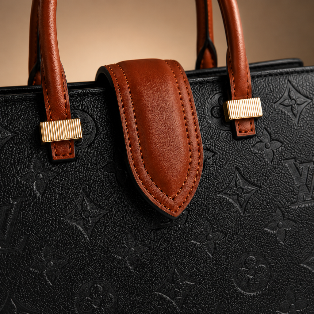 Luxury embossed women’s handbag displayed in elegant Dubai-inspired boutique setting with premium styling