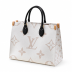 Elegant luxury women’s monogram tote bag with black handles and premium textured finish on clean white background.