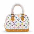 Luxury women's multicolor top handle handbag with premium textured finish and gold-tone hardware on a white background