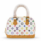 Luxury women's multicolor top handle handbag with premium textured finish and gold-tone hardware on a white background