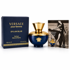 Luxury women's perfume 100ml with blue and gold bottle and premium packaging