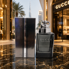 Premium men's perfume displayed in a luxury Dubai-inspired environment with elegant lighting and sophisticated fashion lifestyle aesthetic.