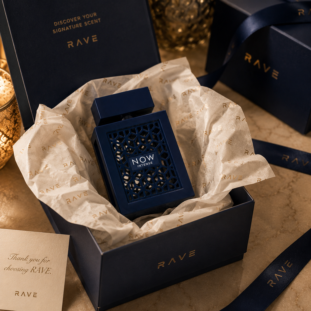 NOW Intense perfume presented in luxury gift box with premium tissue paper and elegant unboxing experience for UAE customers