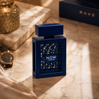 NOW Intense men's fragrance showcased on marble surface with luxury accessories and sophisticated editorial styling