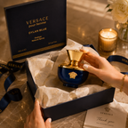 Luxury perfume unboxing with premium gift packaging, ribbon and tissue paper