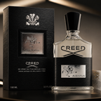 Close-up luxury macro shot of Creed Aventus perfume showing premium texture and elegant finishing.