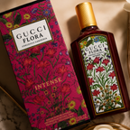 Close-up view of luxury floral perfume bottle showcasing premium finish, elegant design, and high-quality craftsmanship.