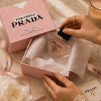 Luxury floral perfume presented in elegant gift packaging with premium tissue paper and ribbon for a refined unboxing experience.