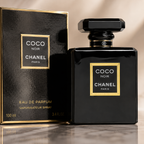 Close-up view of luxury black perfume bottle showcasing premium materials, glossy finish, elegant craftsmanship, and sophisticated design details.