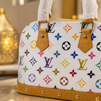 Close-up of luxury women's handbag showing premium textured material, fine stitching, and gold-tone hardware