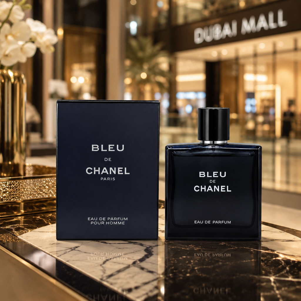 Luxury men's perfume displayed in an elegant Dubai-inspired lifestyle environment with premium luxury aesthetics and sophisticated styling.