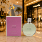 Close-up of luxury women's fragrance bottle showcasing premium design and fresh floral perfume