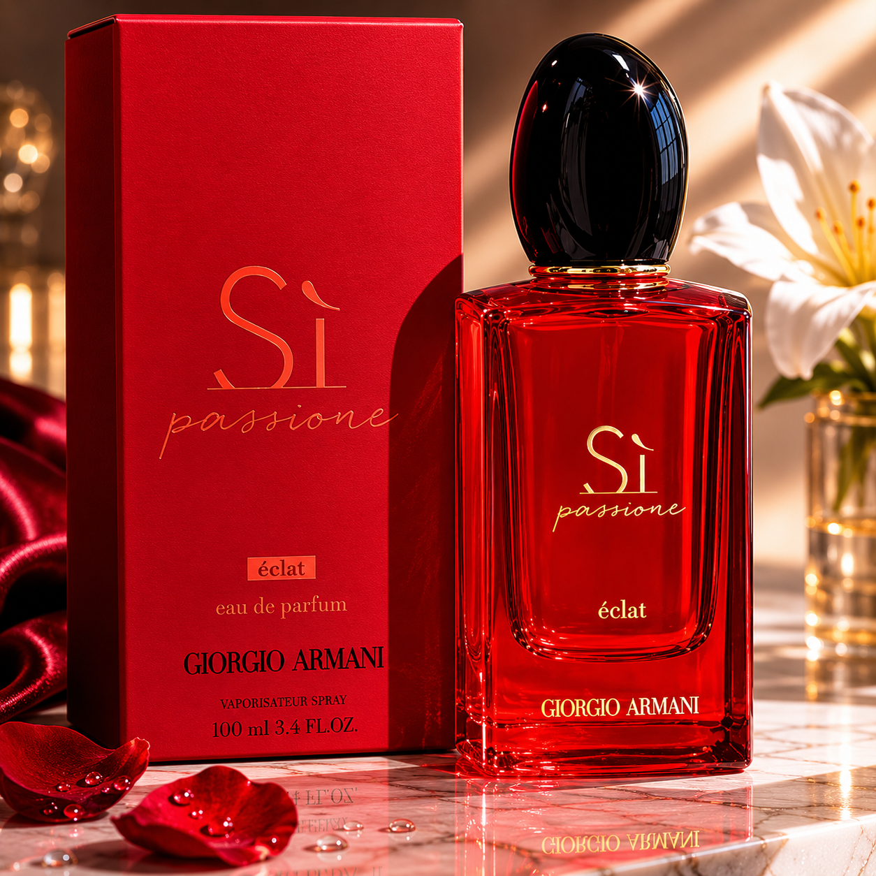 Close-up view of luxury women's perfume bottle showcasing premium glass quality, elegant detailing, and sophisticated design.