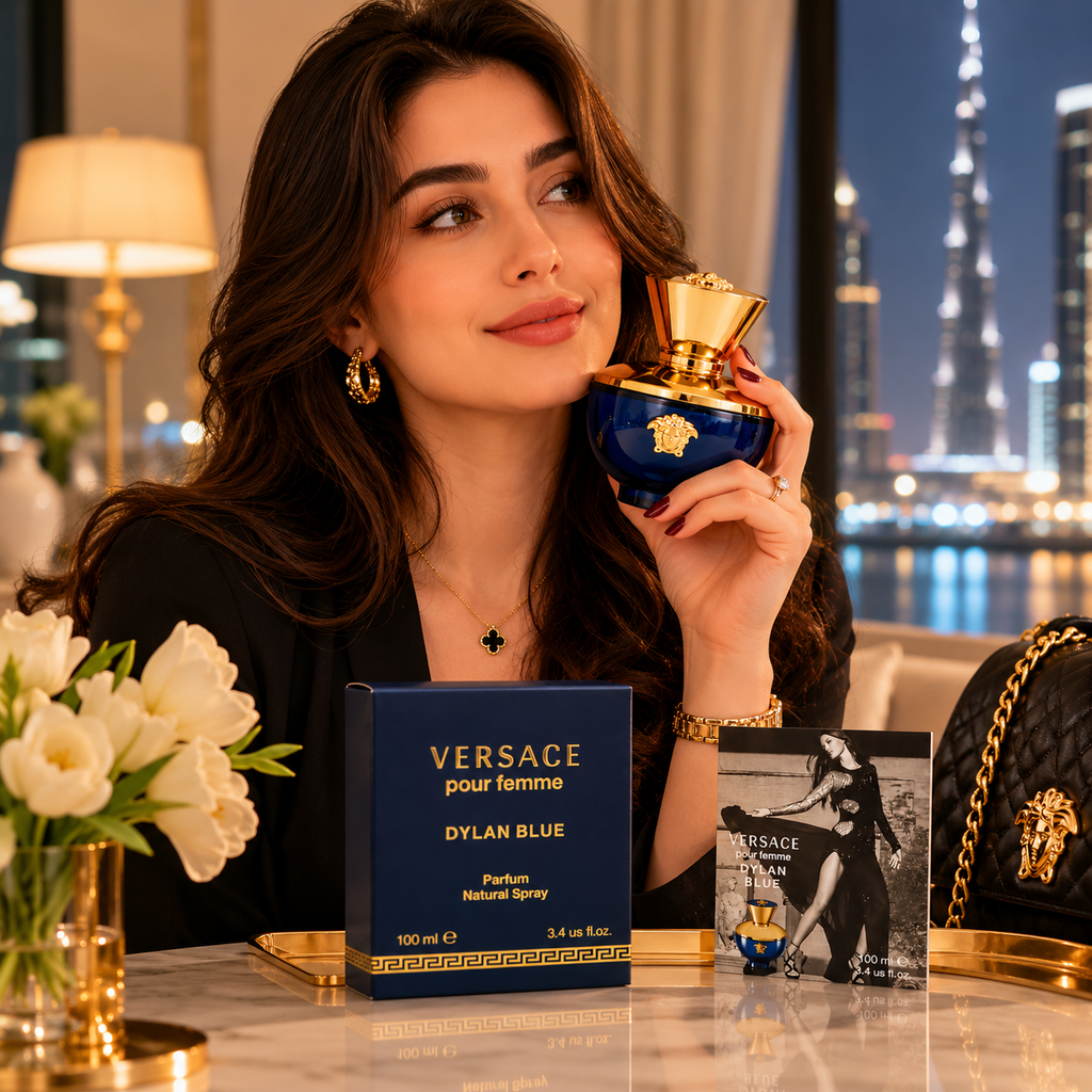 Close-up of luxury perfume bottle showing premium gold finish and elegant details
