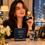 Close-up of luxury perfume bottle showing premium gold finish and elegant details