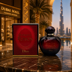 Luxury women's perfume displayed in elegant Dubai-inspired luxury environment, premium fragrance lifestyle photography.