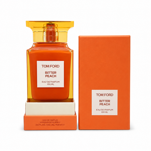 Tom Ford Bitter Peach Eau De Parfum 100ml luxury fragrance bottle with retail box on pure white background